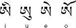  Tibetan vowels issuing from letter 'a'  